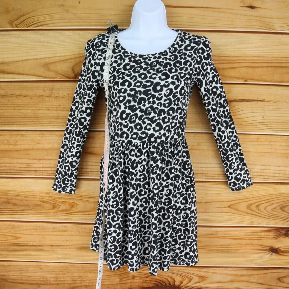 The Children's Place A-Line Dress Long Sleeves Girls L 10-12 Black Cheetah Print